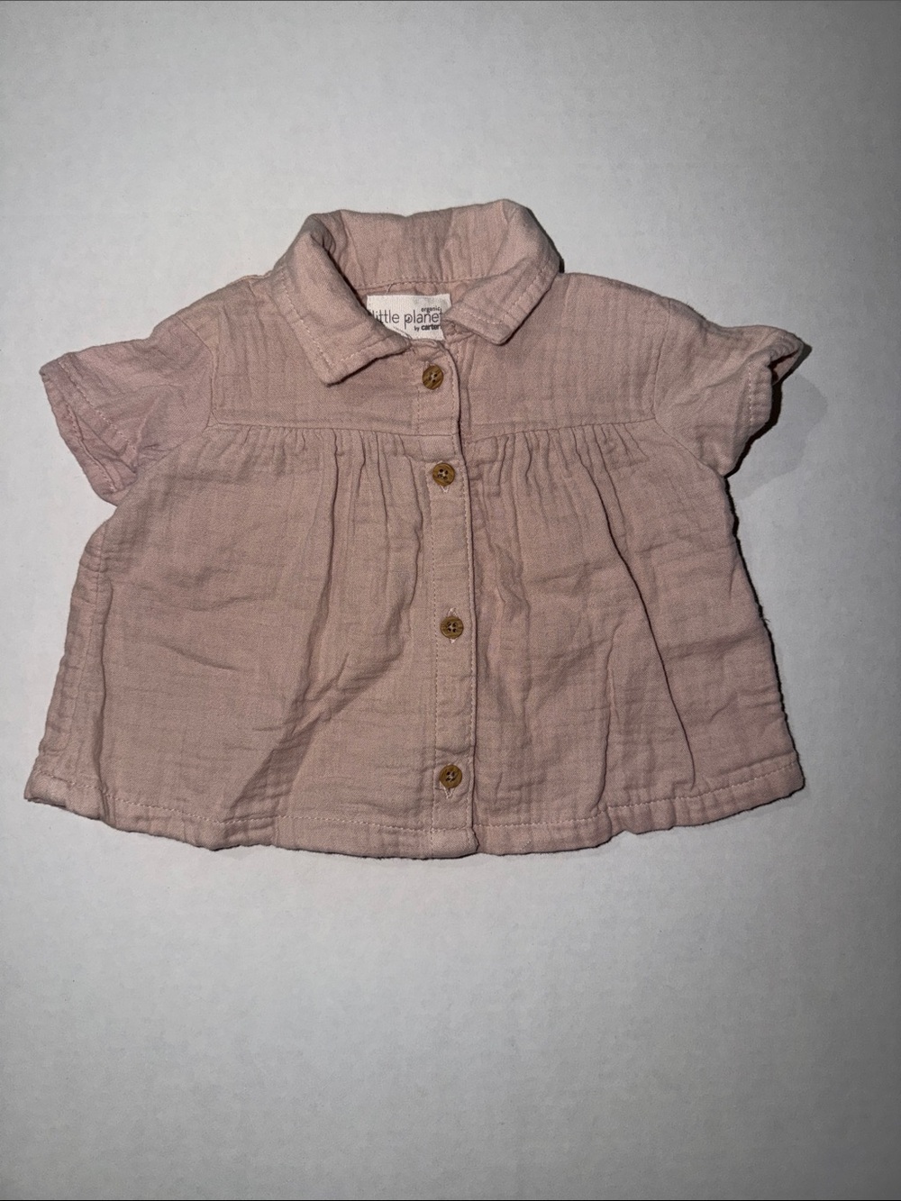 Little Planet by Carters Organic Cotton Baby 3M Soft Pink Button-up Baby Blouse